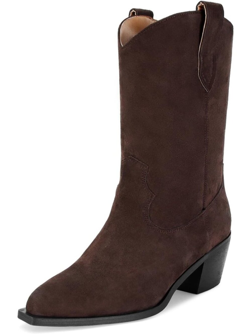 Stylish Mid-Calf Suede Cowboy Boots for Women - Pointed Toe, Chunky Heel, Wide